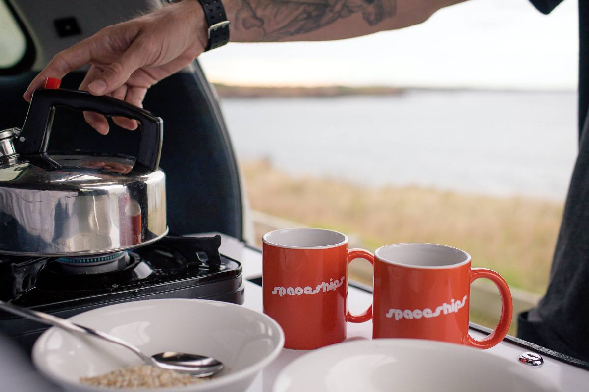 From coffee/tea to yummy meals, it's easy with a Spaceship. All cooking gear is included! Included with all Spaceships NZ campervans