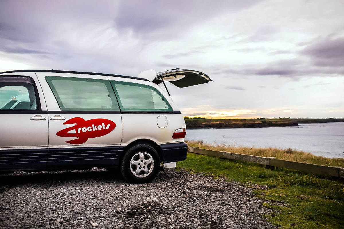 Priceless sunset views from comfort of your budget campervan (Rocket: seats 4; sleeps 2) Rocket budegt campervan: priceless sunset view
