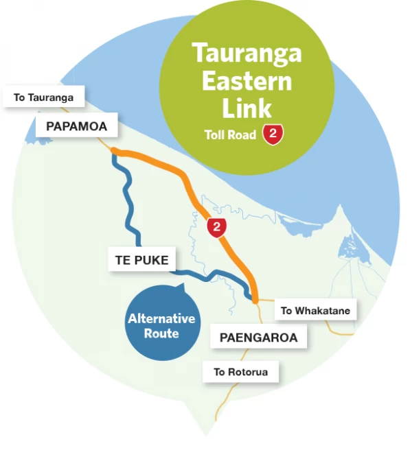 Tauranga Eastern Link Toll Road map
